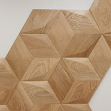 The Caro wooden wall panels are installed on a wall in a pattern so some of the white wall shows.