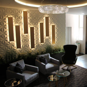 3D wall panels Cullinans used within a hotel waiting room.