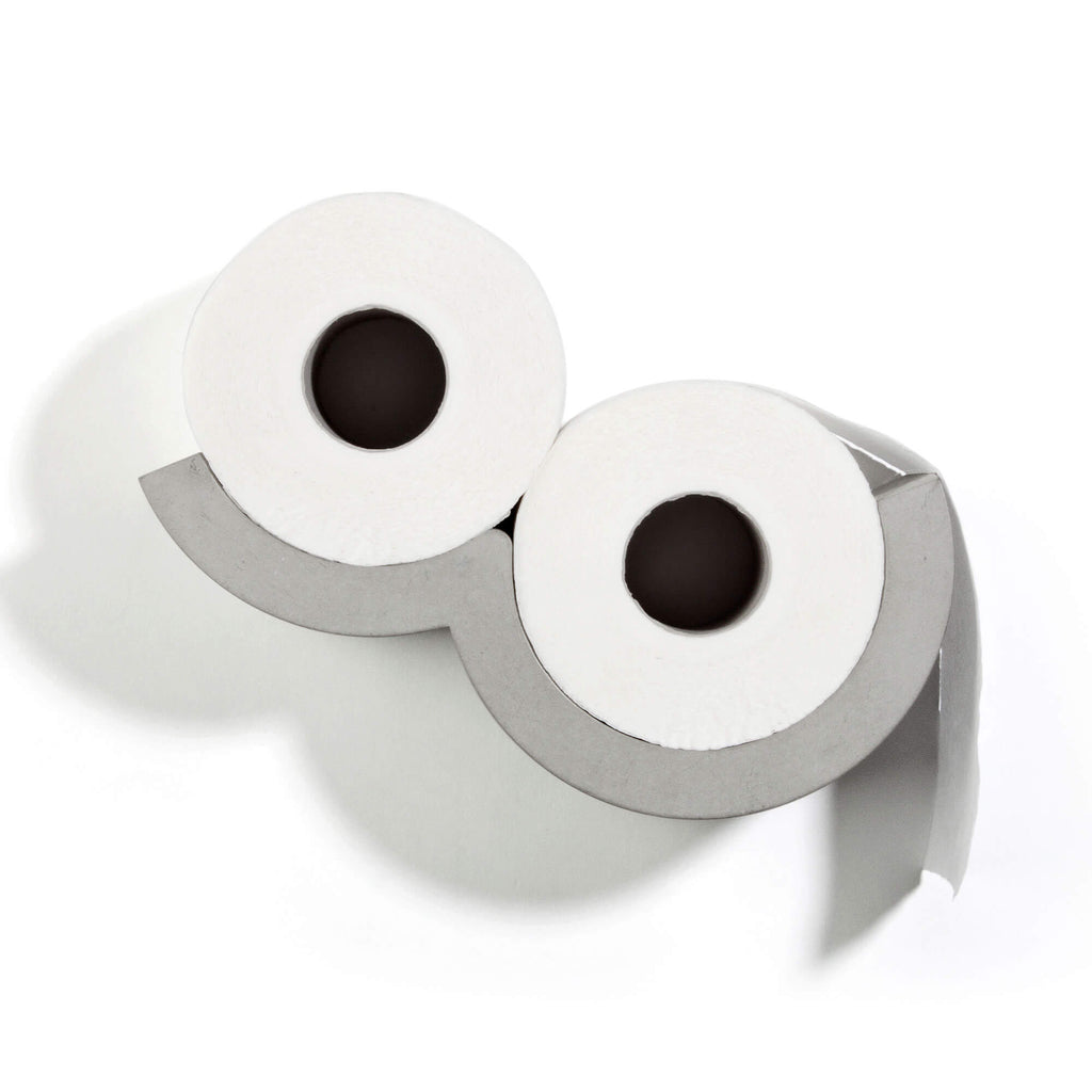 Designer bathroom toilet paper dispenser in concrete holding two rolls. Created by Lyon Beton.