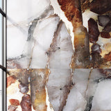 Two panels of the Papetta design. The design is based on a close up of marble and precious stones in orange and browns.