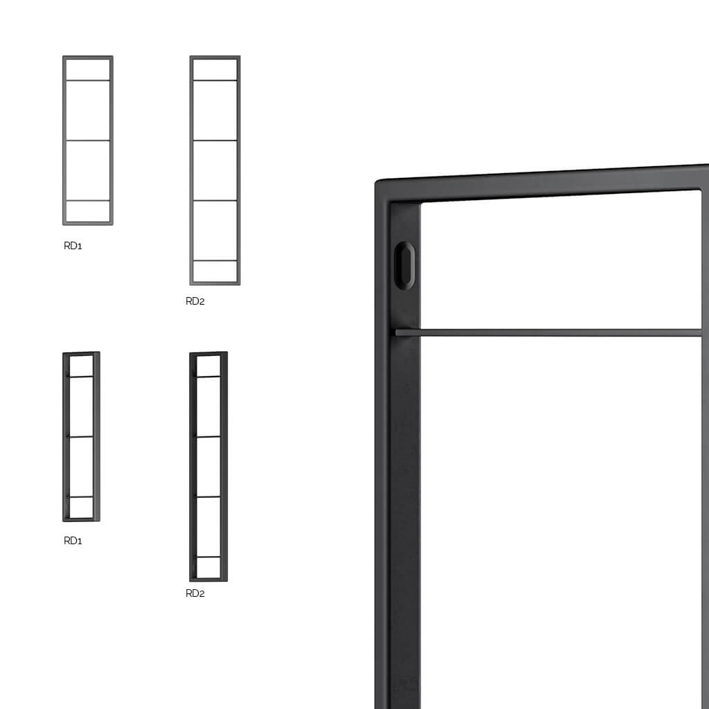 Specification diagrams showing dimensions of ladder frames for shelving