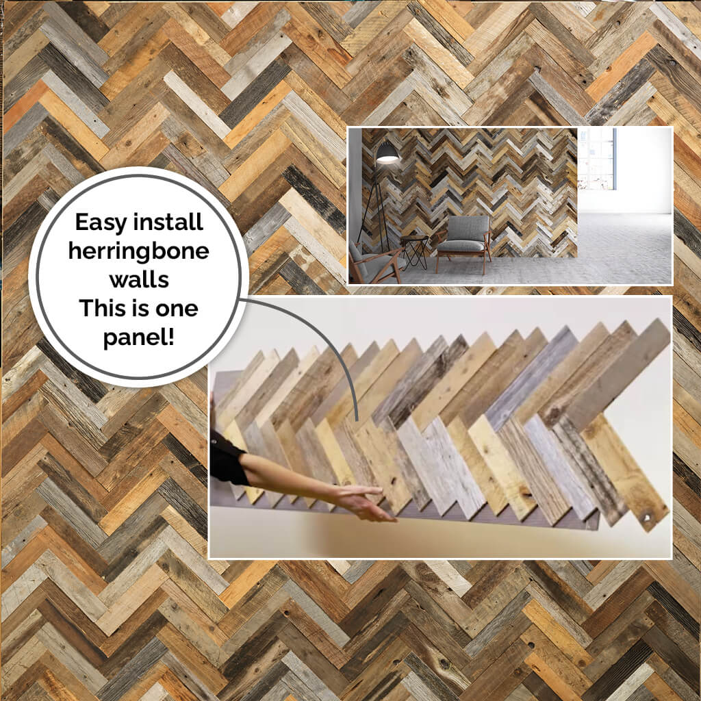 Image showing the large size of each herringbone wall panel.