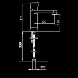 Technical drawing of the Maier Swarovski detailed basin mixer.