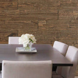Wood wall panelling as a feature wall in a dining room