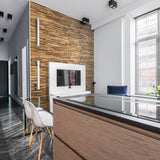 Reclaimed wood wall panelling added to an apartment