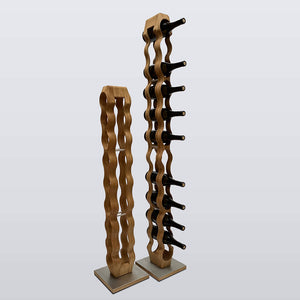 Image showing the 2 tall tower Omo wine racks. The taller one can hold 12 bottles as shown in the image and the smaller is capable of holding 9.