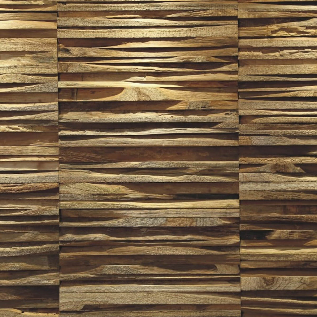 A close up of the teak wood wall panel Tarang