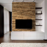 An image of a media wall where behind the TV is our reclaimed wooden panels.
