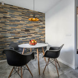 Wooden wall panels used within a kitchen diner